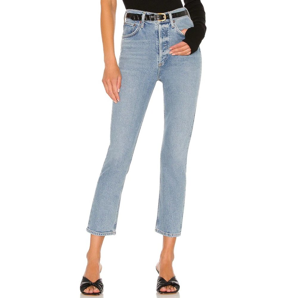 NWT Agolde Riley High Waist Straight Leg Crop Jeans Shiver Size 23